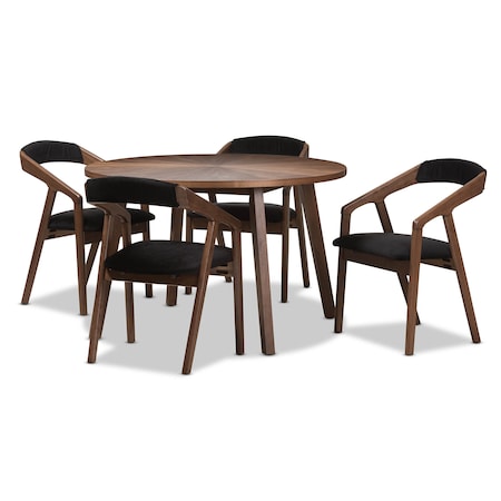 Baxton Studio Wendy Black and Walnut Medium Brown Wood Finishing Dining Set 142-8024-8025